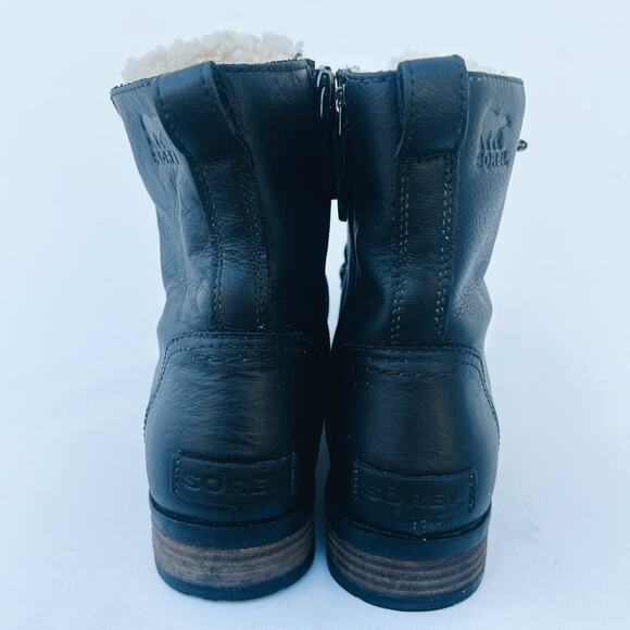 Sorel Women’s Emelie Lace Up Ankle Boots Black Leather Cozy 8 Shearling Winter - Picture 10 of 13